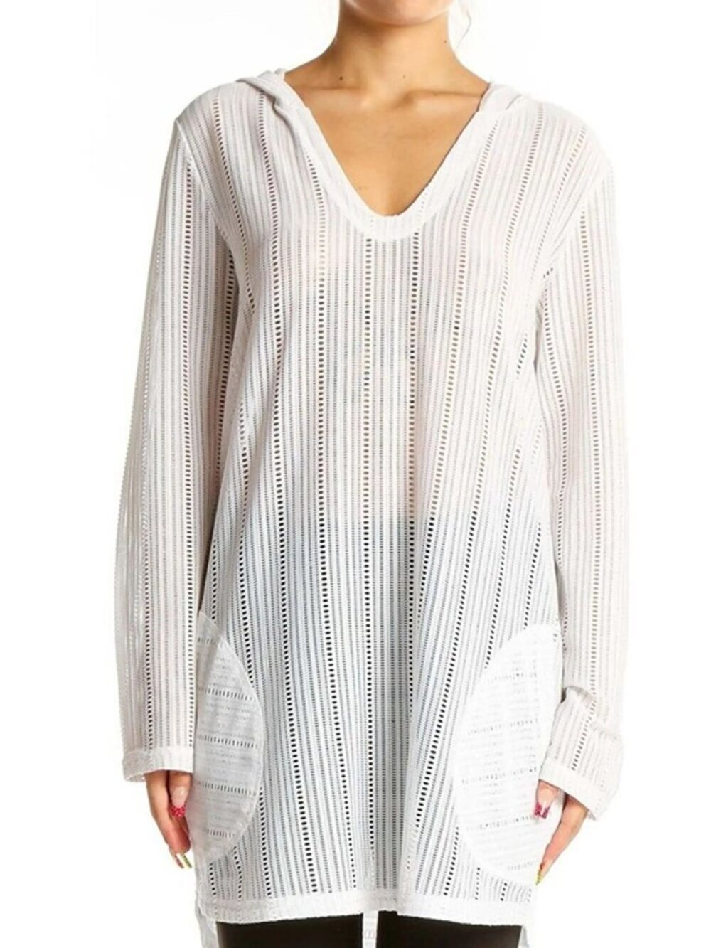 Prana Two Beach Hooded Tunic Crochet White Beach Swim Coverup Women Size Small